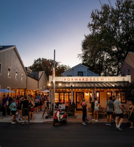 Outdoor evening view of Forward Brewing